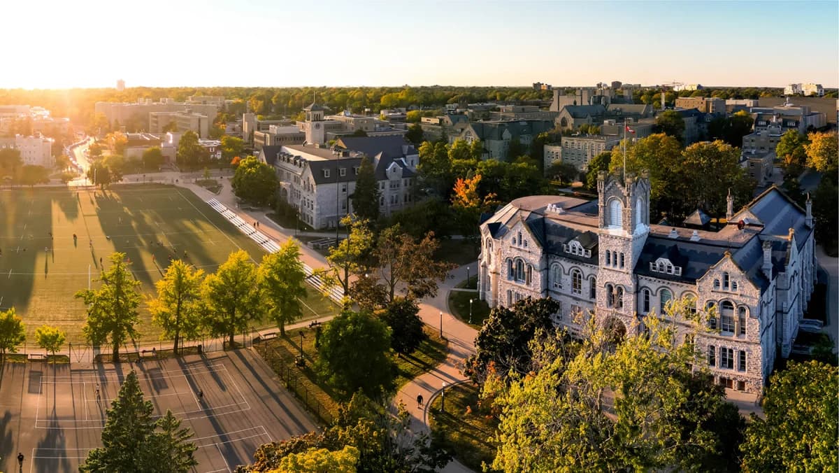 Queen's University main campus at sunset